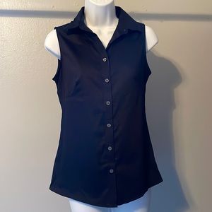Banana Republic Women's Size 2 Sleeveless Button Up Shirt Non Iron Navy Blue